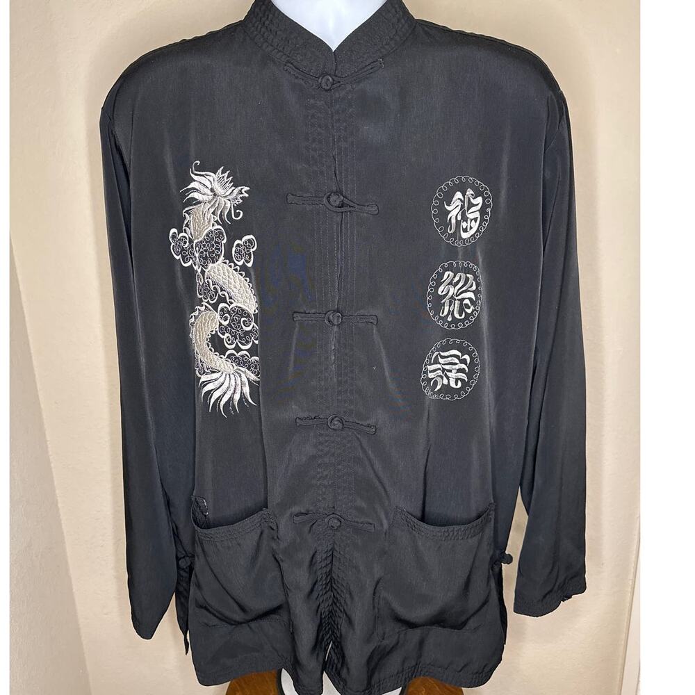 90's Kimono Style Jacket Black - Dragon Embroidery Men's XL